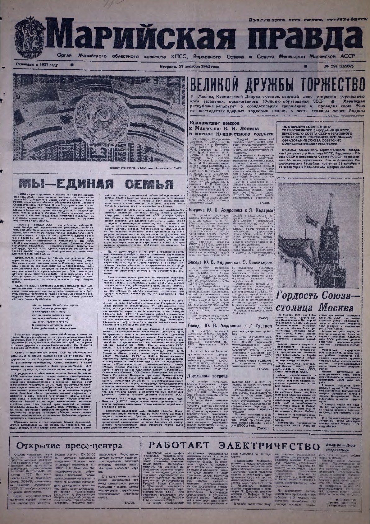 Газета «Марийская правда» от 21.12.1982