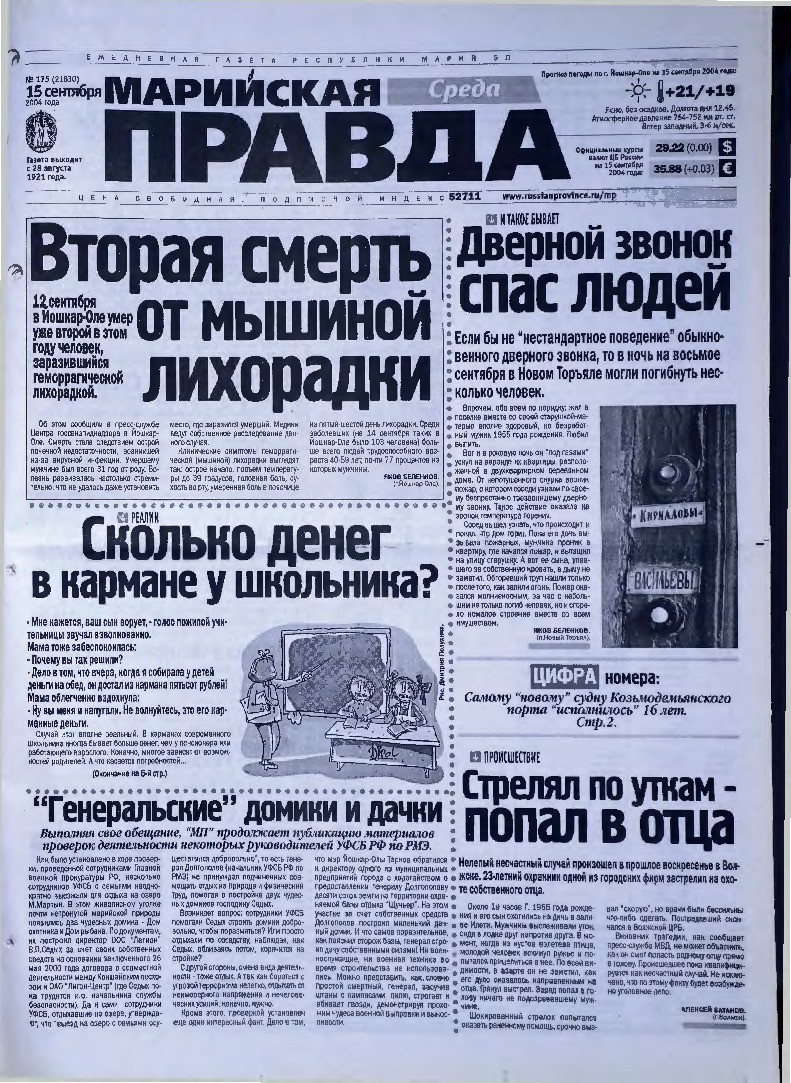 Газета «Марийская правда» от 15.09.2004