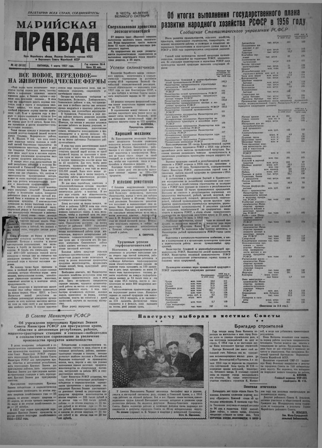 Газета «Марийская правда» от 01.03.1957