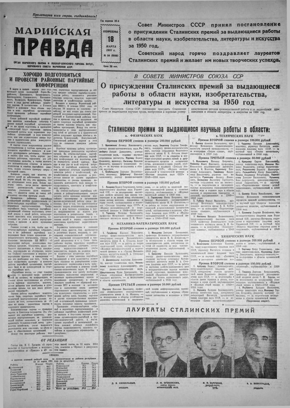 Газета «Марийская правда» от 18.03.1951