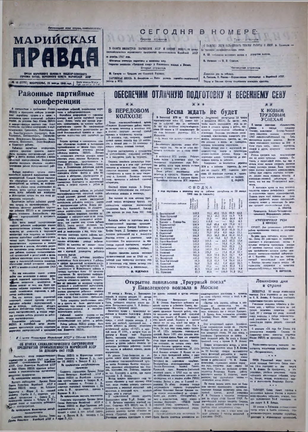 Газета «Марийская правда» от 25.01.1948