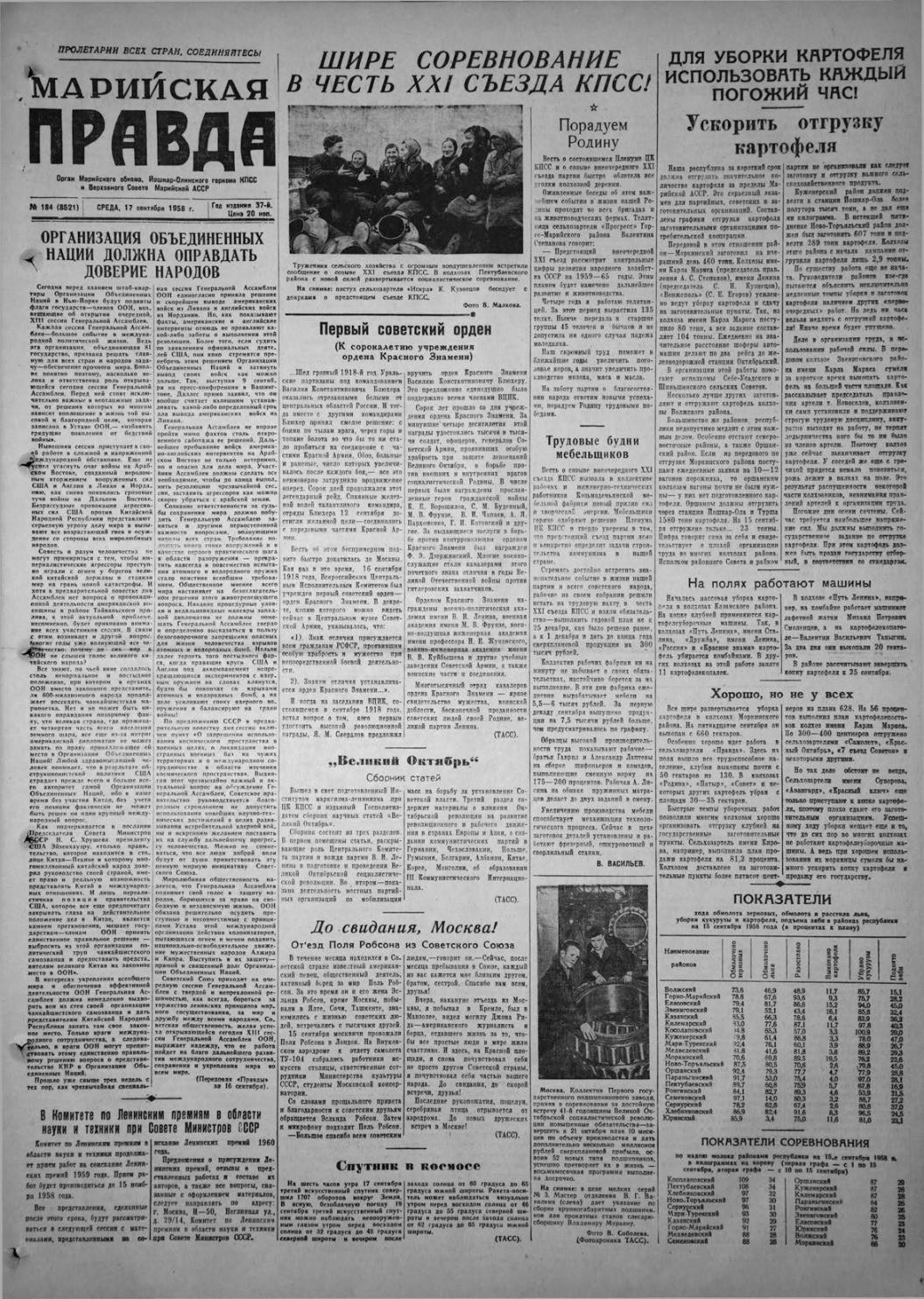 Газета «Марийская правда» от 17.09.1958