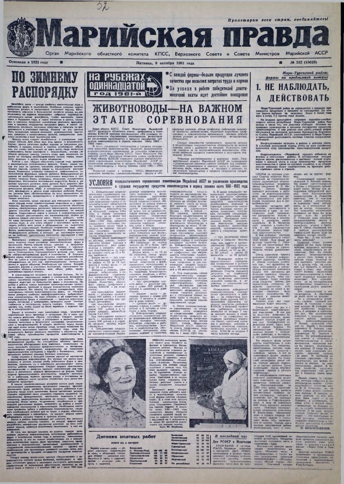 Газета «Марийская правда» от 09.10.1981