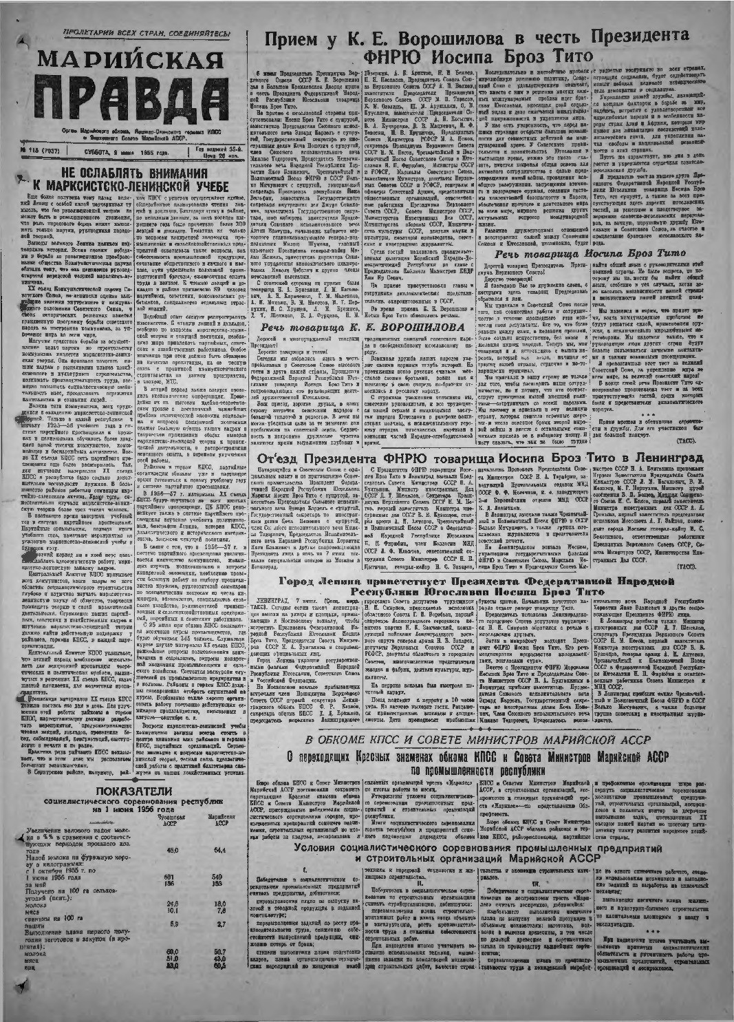 Газета «Марийская правда» от 09.06.1956
