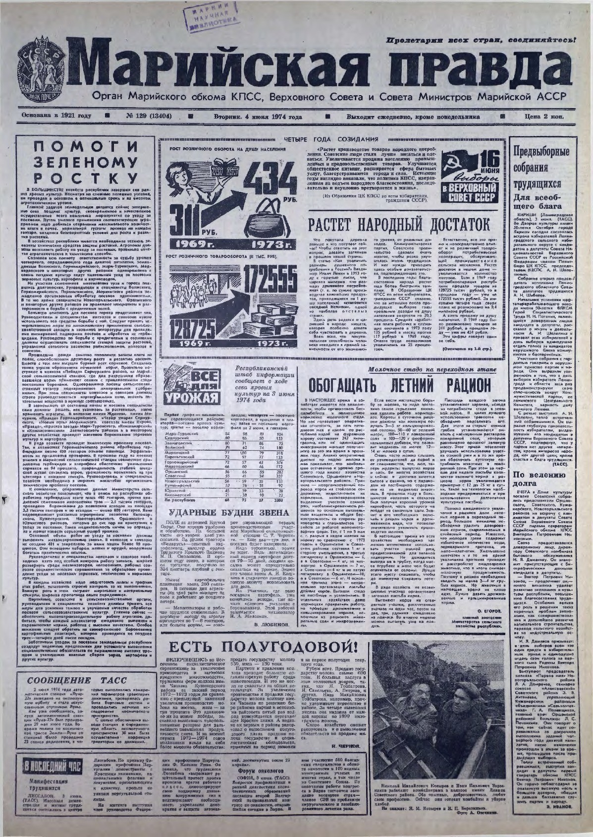 Газета «Марийская правда» от 04.06.1974