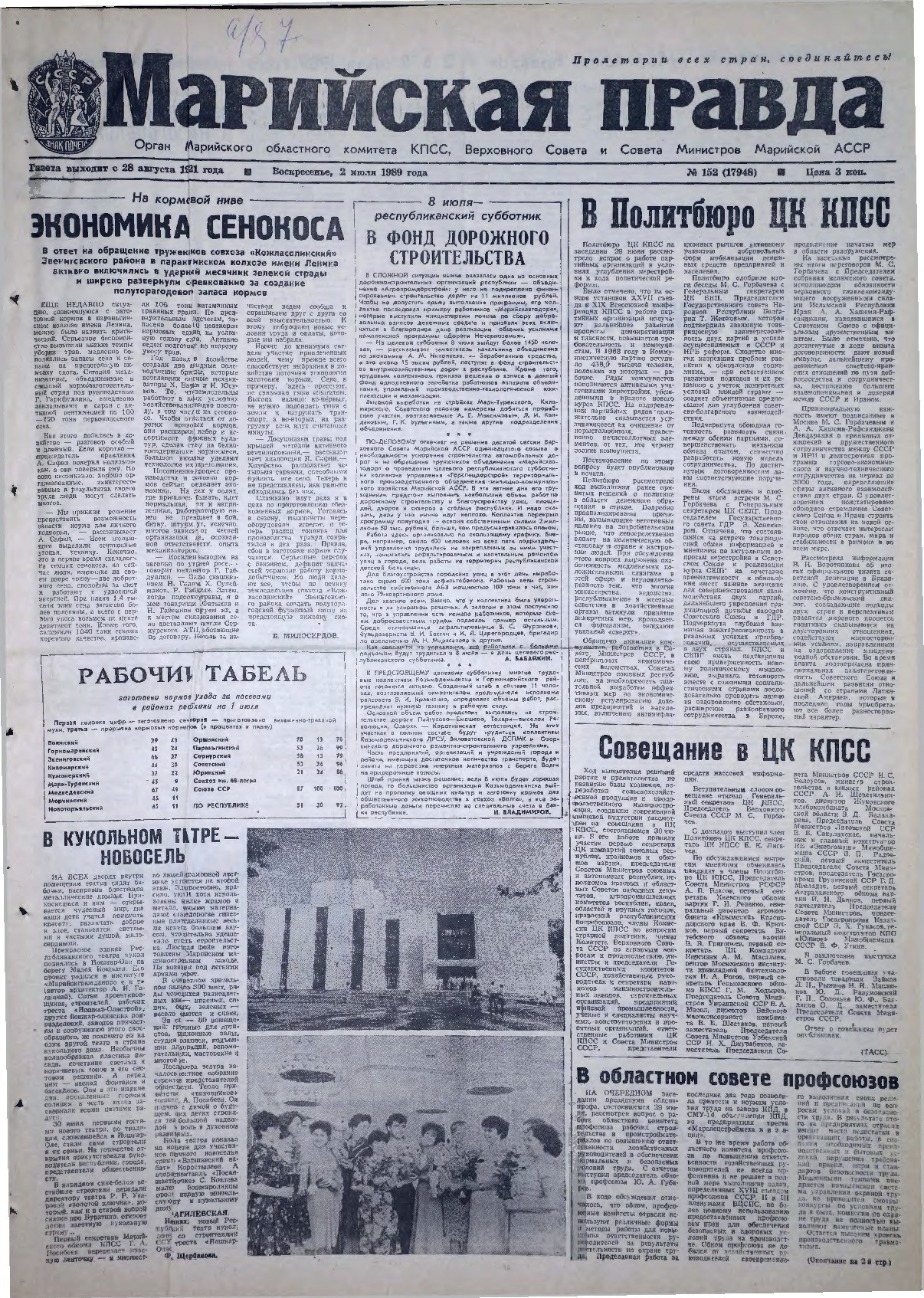 Газета «Марийская правда» от 02.07.1989