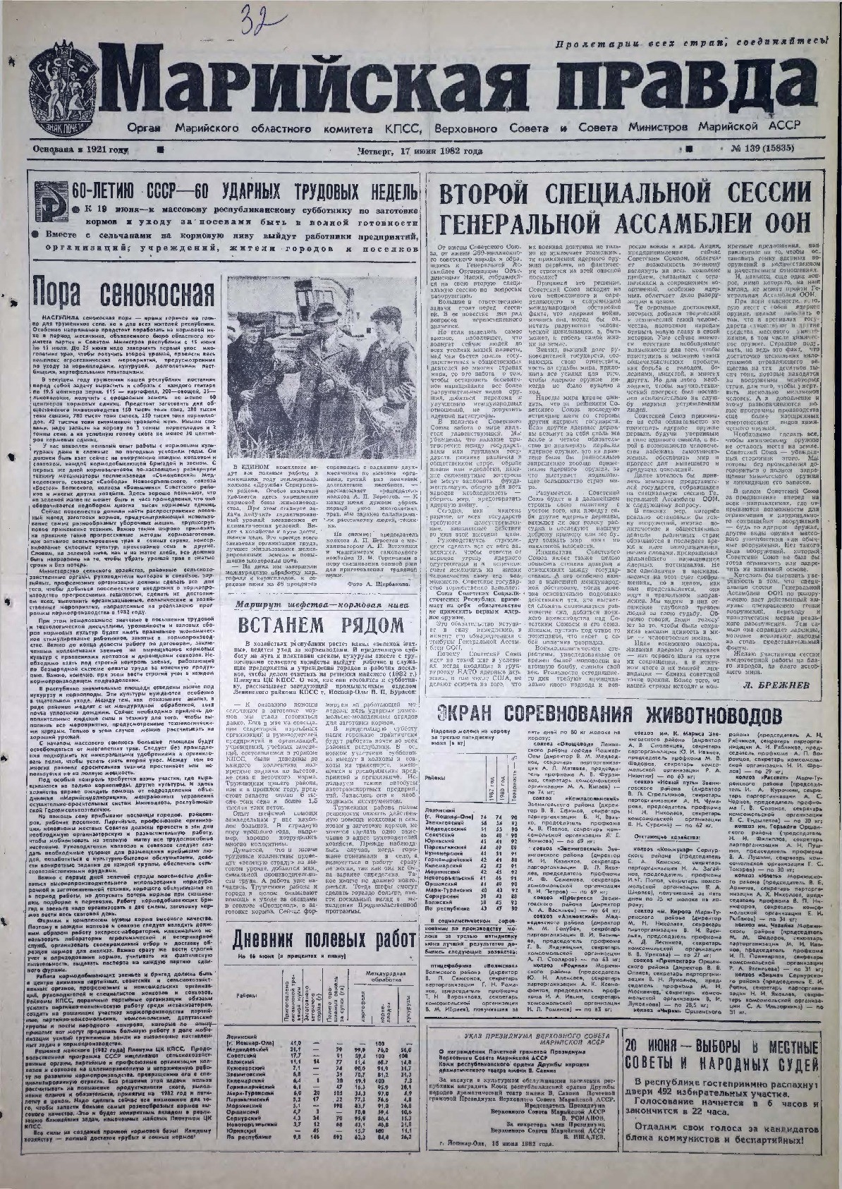Газета «Марийская правда» от 17.06.1982