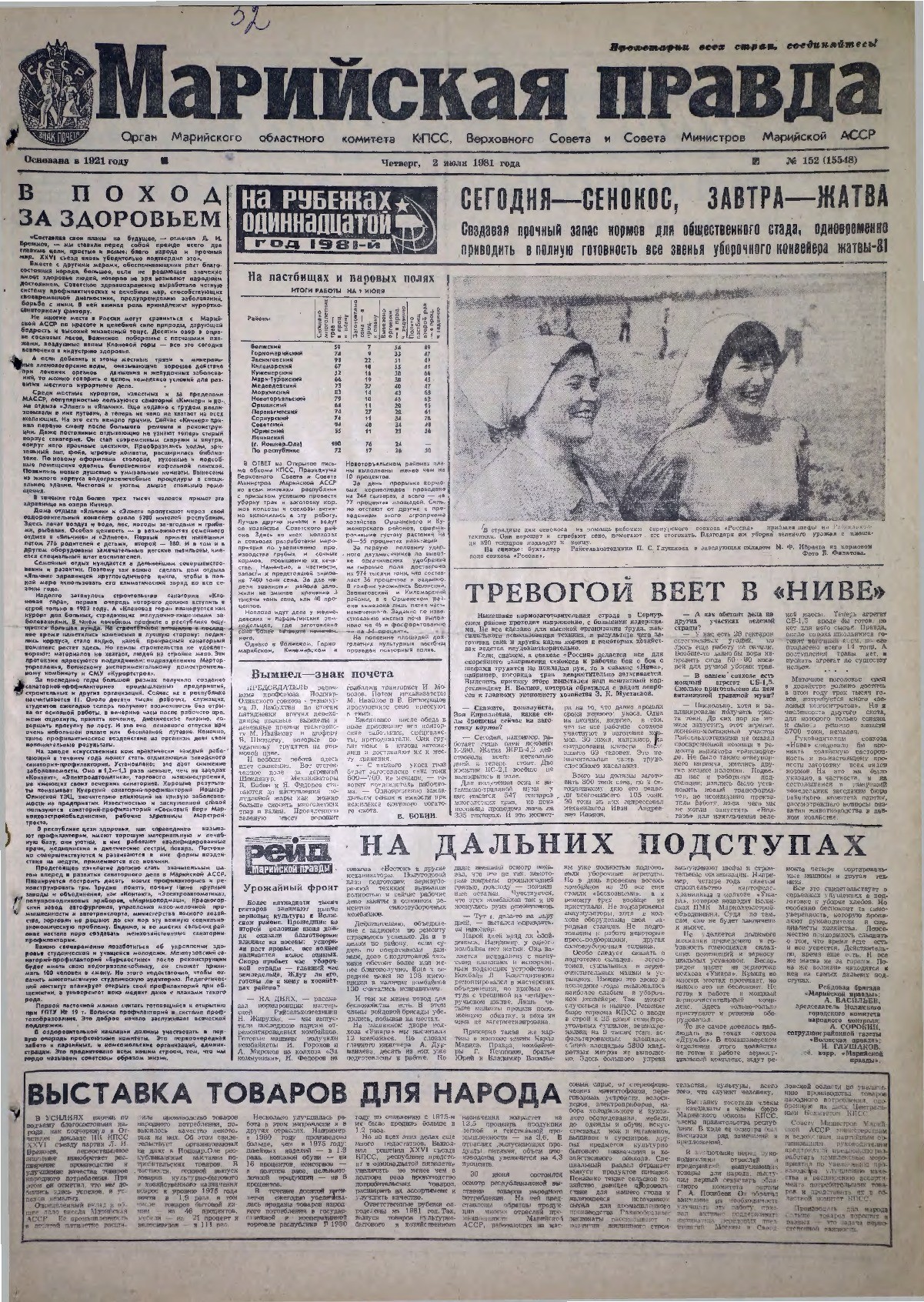 Газета «Марийская правда» от 02.07.1981