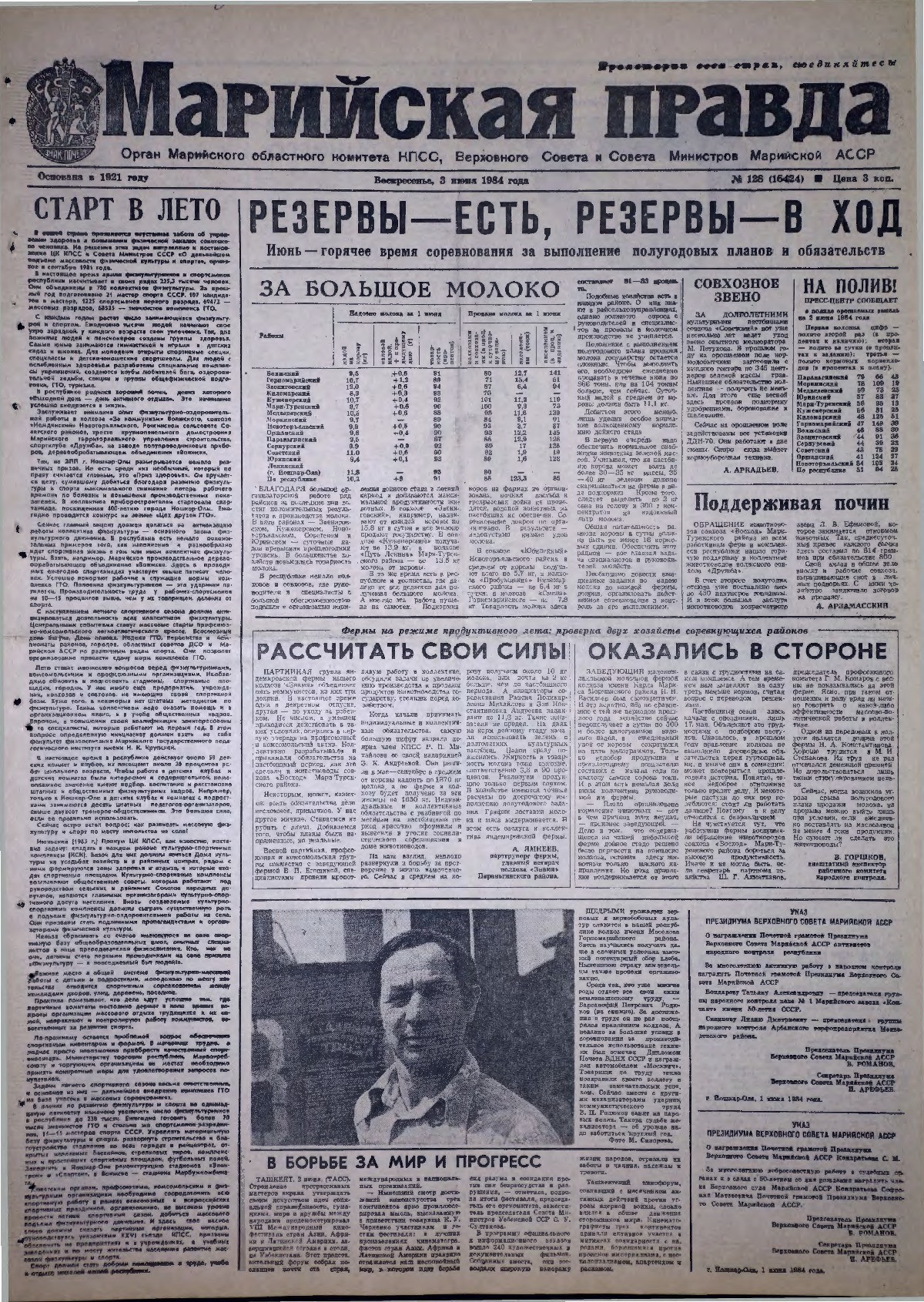 Газета «Марийская правда» от 03.06.1984