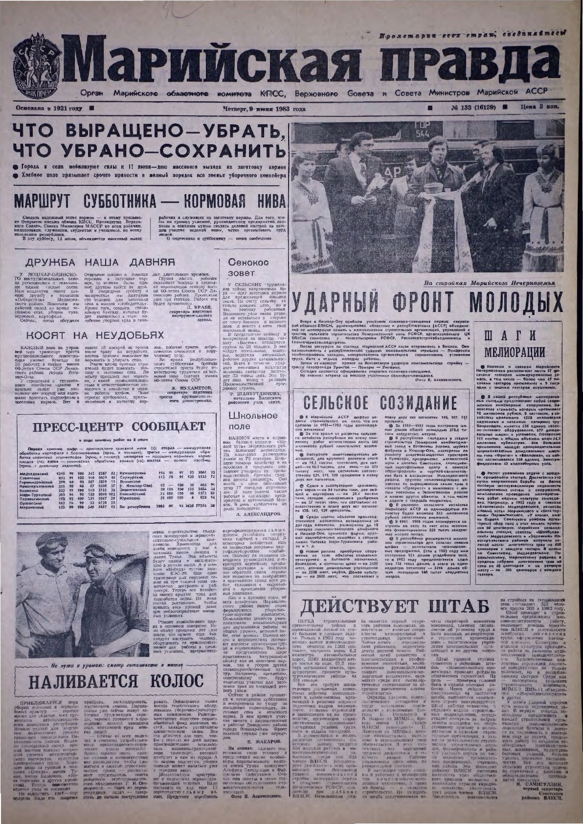 Газета «Марийская правда» от 09.06.1983