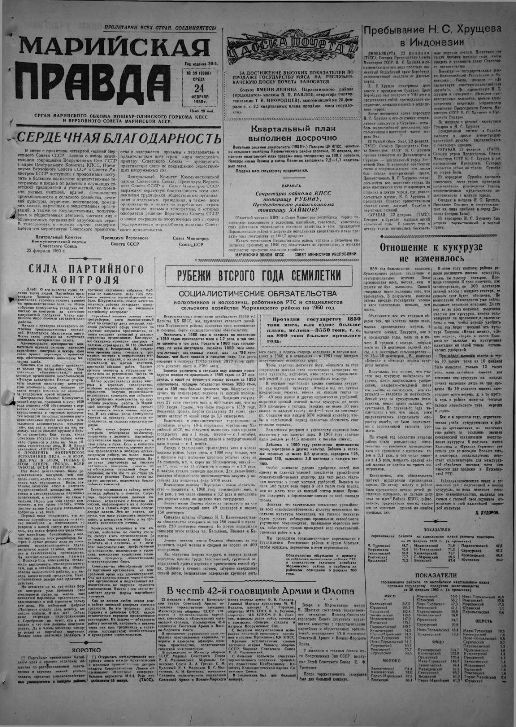 Газета «Марийская правда» от 24.02.1960