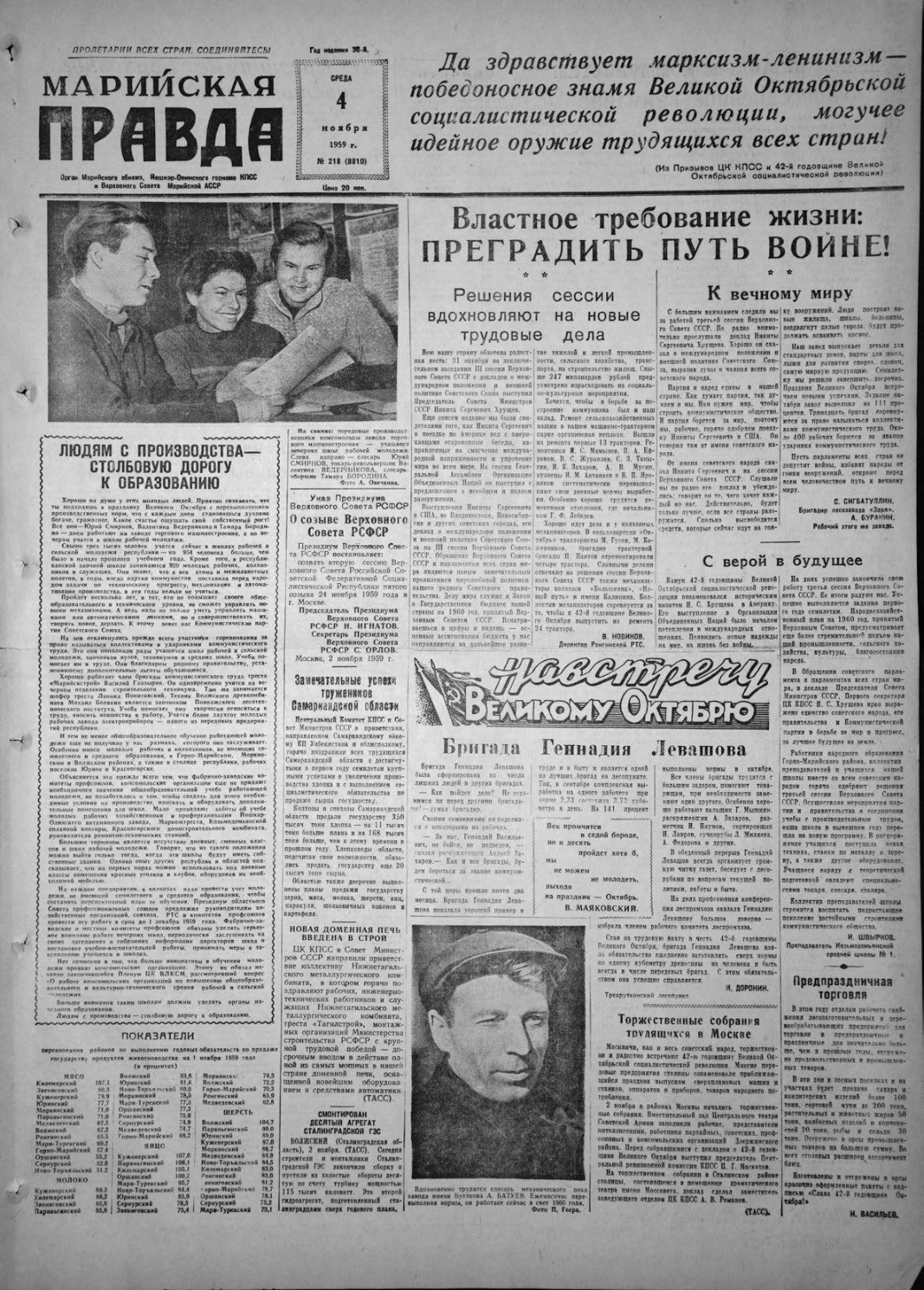 Газета «Марийская правда» от 04.11.1959