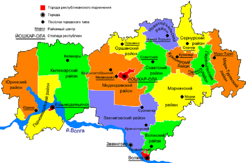 Карта Марий Эл с сайта ru.m.wikipedia.org