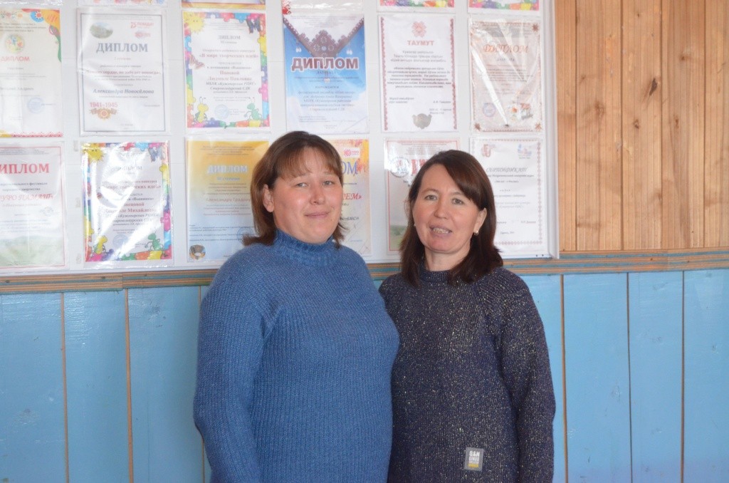 Работники местного Дома культуры Людмила Афанасьева и Алина Андреева активные участницы деревенского движения помощи фронту.jpg