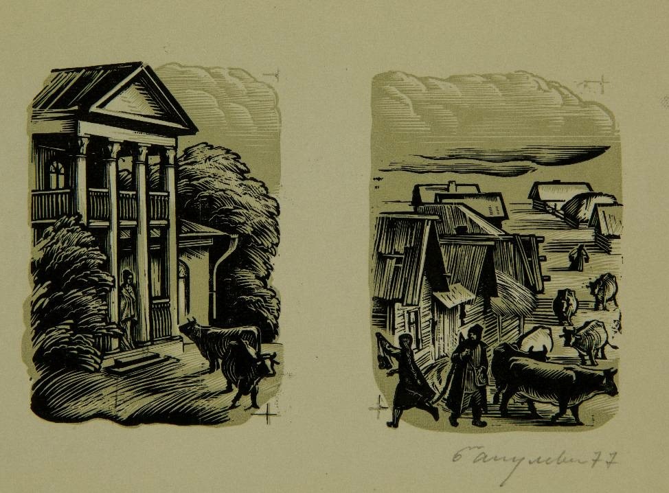 Иллюстрация к повести А.С. Пушкина Барышня-крестьянка. 1977 год. Ксилография. Фото предоставлено Республиканским музеем ИЗО.jpg