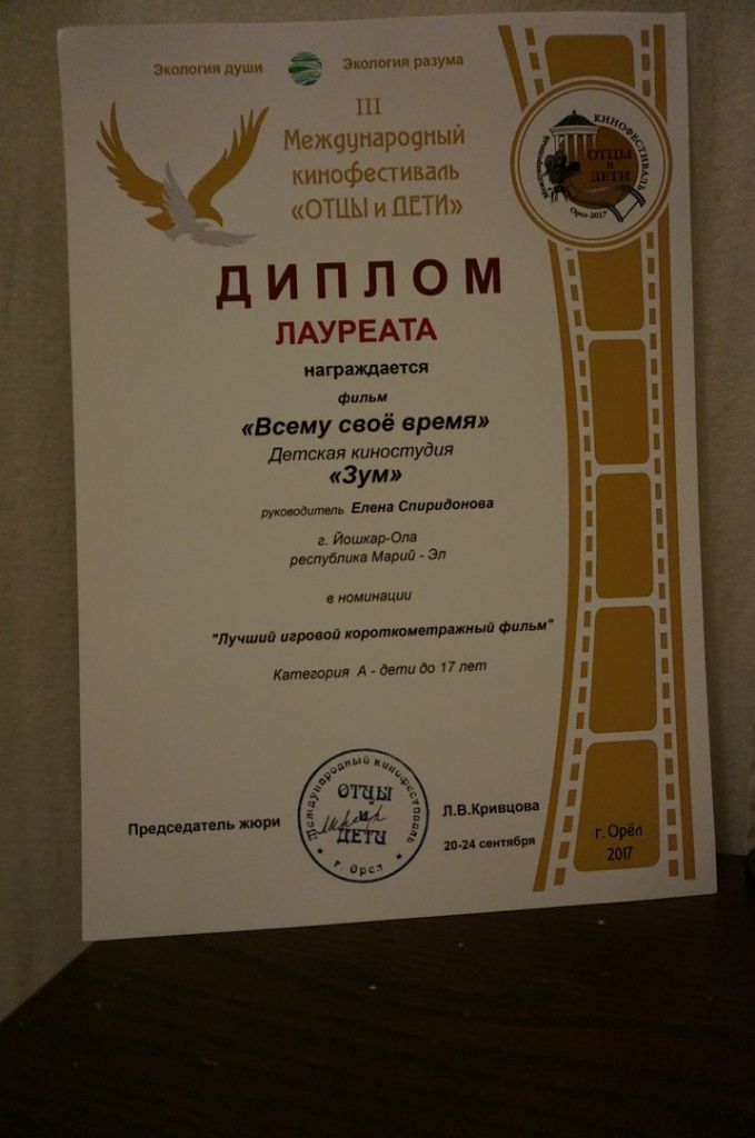 Диплом. Фото со страницы Е.Спиридоновой в "ВК".