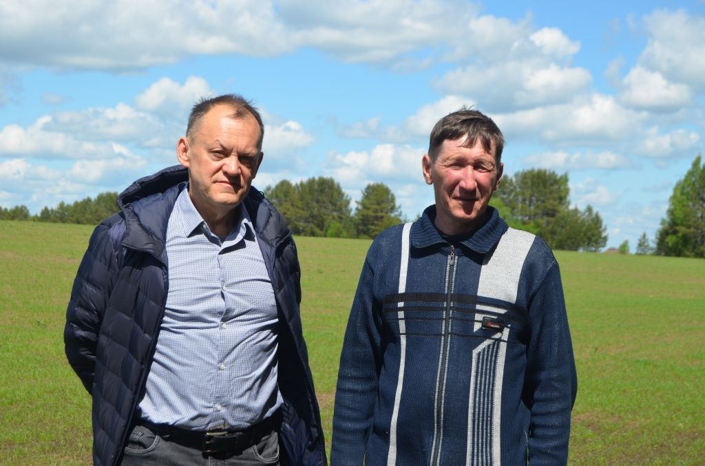 Владимир Кожанов и главный агроном хозяйства Владимир Тимин на поле с райграсом.JPG